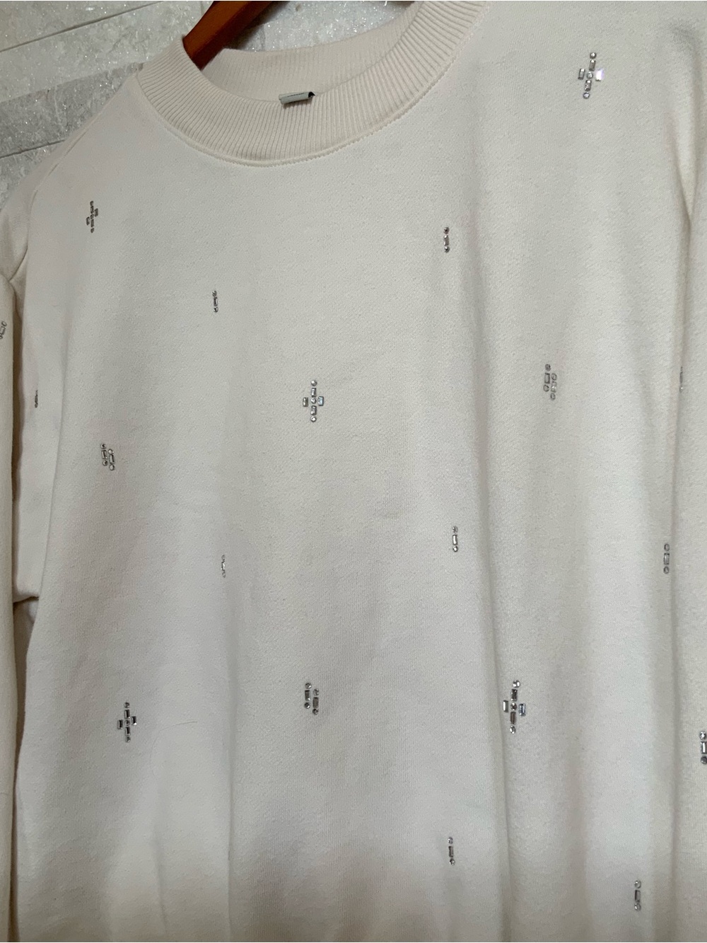 A New Day Women’s Silver Rhinestone Sweatshirt, Size M, Cream, Target